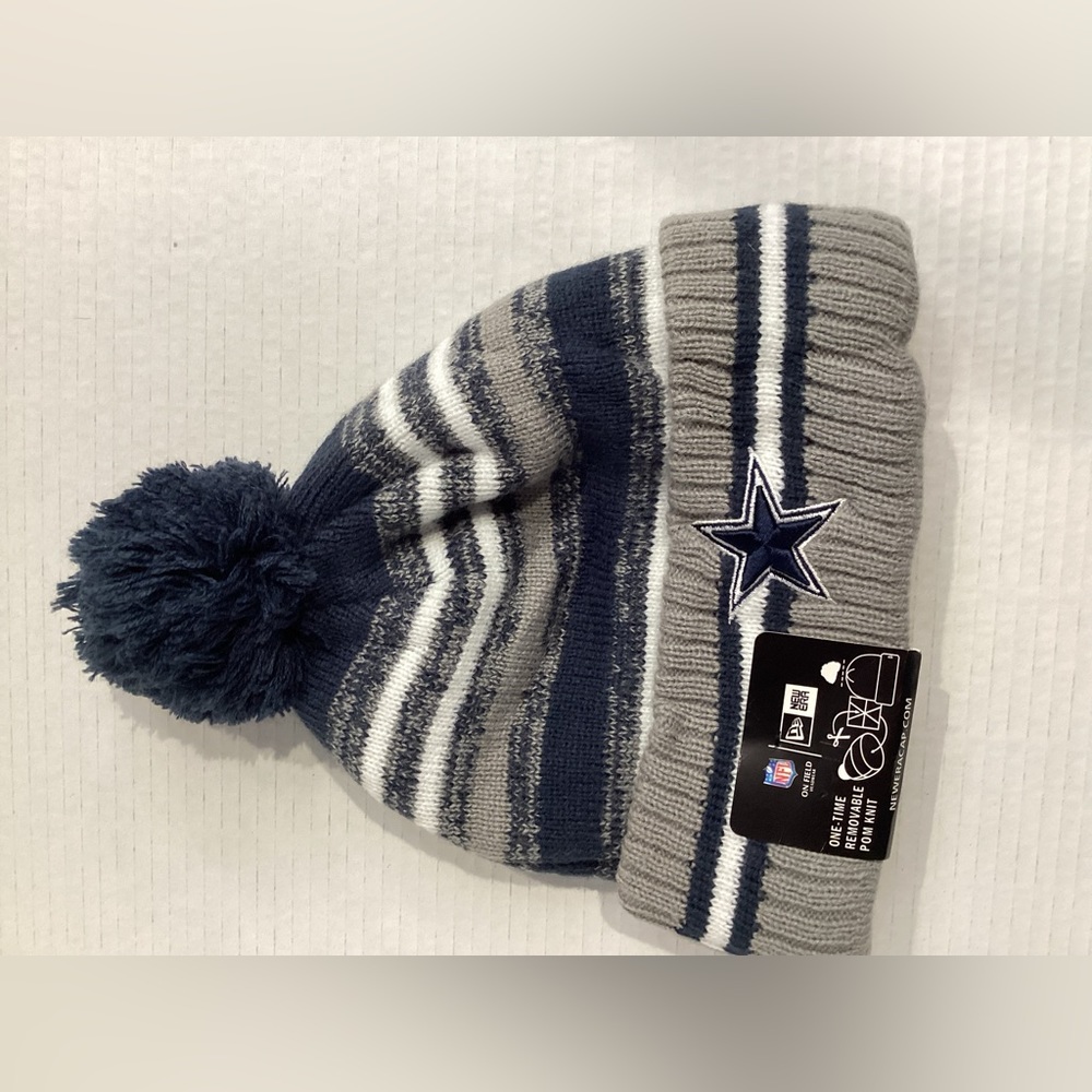 New Era NFL Dallas Cowboys Logo Pom Pom Marled Knit Cuffed Beanie Hat New